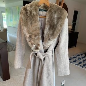 Lauren Ralf Lauren Wrap Faux Fur Collar w/Belt NWT
